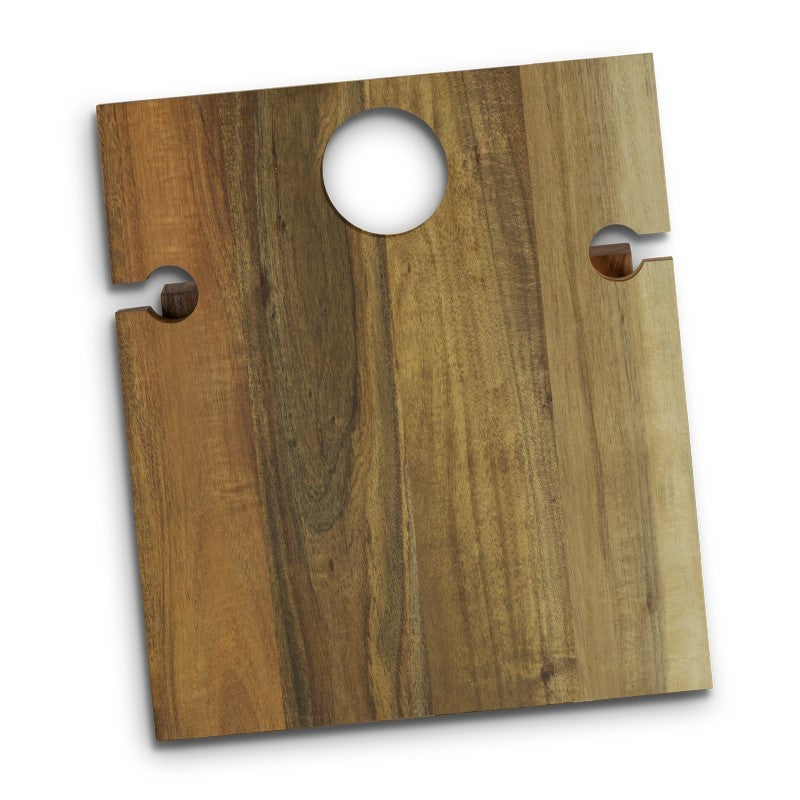 Natural Acacia wood folding wine table with glass holders, perfect for outdoor gatherings, beautifully packaged for gifting.