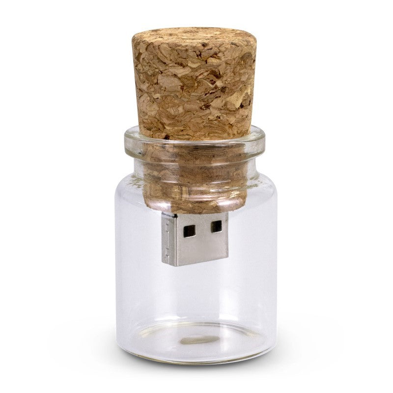8GB bottle-shaped flash drive with cork lid, featuring USB 2.0, stylish design, and eco-friendly materials.