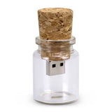8GB bottle-shaped flash drive with cork lid, featuring USB 2.0, stylish design, and eco-friendly materials.