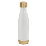 White Mirage Bambino 500ml vacuum bottle with bamboo lid, designed for hot or cold drinks, stylish and eco-friendly.