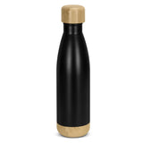 Sleek black 500ml vacuum bottle with bamboo lid, keeps drinks hot or cold, ideal for on-the-go hydration.