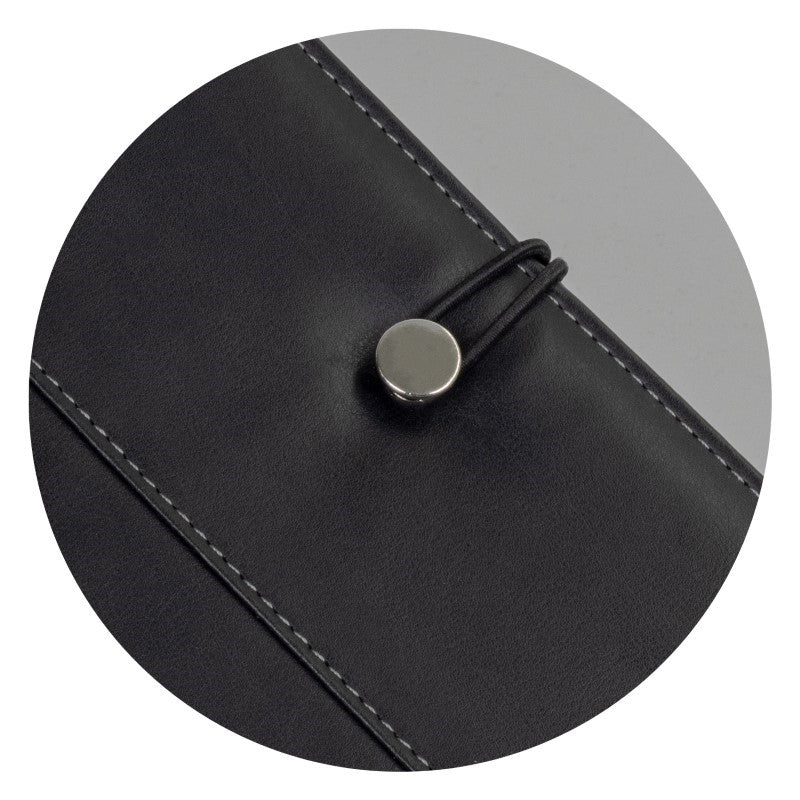 Sleek black A4 Portfolio - Melrose featuring a premium finish, secure closure, and multiple pockets for organization on the go.