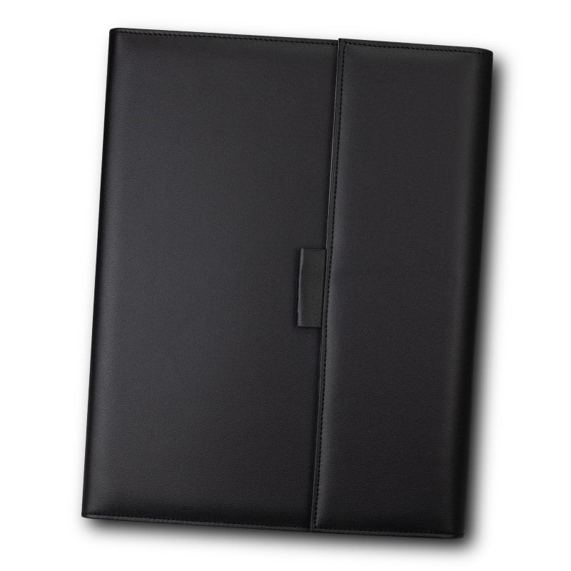A4 Portfolio in black with sleek dome closure, pen loop, and organized pockets for documents and business cards.