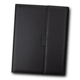 A4 Portfolio in black with sleek dome closure, pen loop, and organized pockets for documents and business cards.