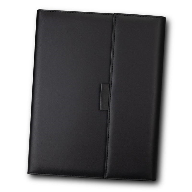 A4 Portfolio in black with sleek dome closure, pen loop, and organized pockets for documents and business cards.
