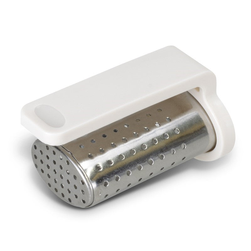 Travel Tea Infuser Set of 20, sleek stainless steel design for loose leaf tea, clips onto mugs for on-the-go brewing.