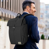 Osprey Arcane Flap Backpack in black, eco-friendly with padded laptop sleeve, spacious interior, and stylish closure.