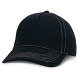 Set of 10 Raven Black/White caps with 5-panel design, adjustable buckle, and stylish matching stitching for custom logos.