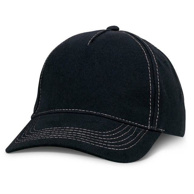Set of 10 Raven Black/White caps with 5-panel design, adjustable buckle, and stylish matching stitching for custom logos.