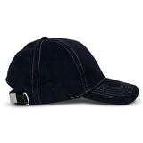Set of 10 Raven Black/White curved peak caps made of 100% cotton with adjustable stainless-steel buckles for a comfortable fit.