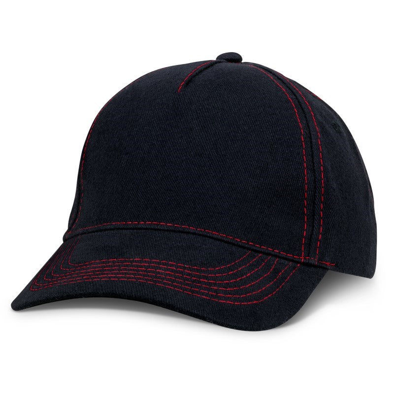 Set of 10 stylish black and red 5-panel caps with adjustable buckles, perfect for sports and promotions.