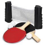Portable Table Tennis Set featuring a retractable net, two paddles, and three balls, perfect for gaming on the go.