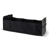 Heather Grey trunk organiser with 40L capacity, three compartments, durable polyester, and secure elastic closures for vehicle storage.
