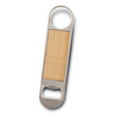 Elegant set of 10 Bronx silver/natural magnet bottle openers with metal blade and wooden front for stylish beverage enjoyment.