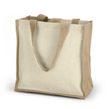 Eco-friendly natural tote bag set of 10, made from cotton and jute, perfect for shopping and gifting with a 15L capacity.