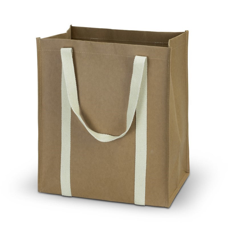 Eco-friendly natural kraft tote bag with 23L capacity, durable cotton handles, and washable kraft paper for daily use.