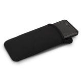 Set of 20 black neoprene phone pouches, water-resistant and cushioned, designed for smartphones up to 6.8 inches.