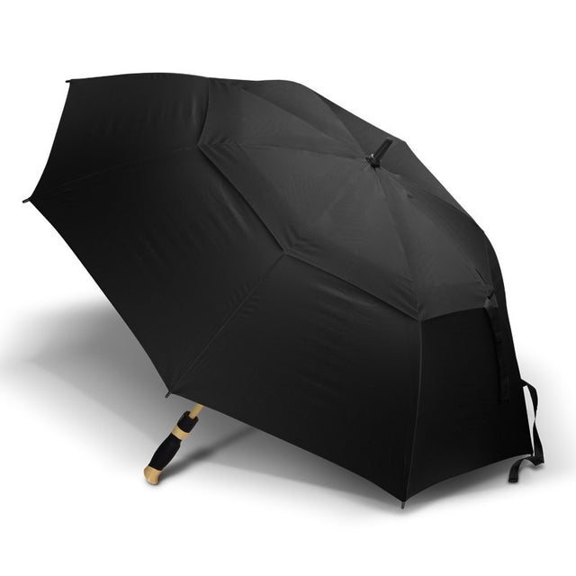 Black Adventura Sports Umbrella with eight panels, automatic opening, and a large vented canopy for optimal weather protection.
