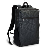 Urban Camo 21L Backpack in Black featuring durable polyester, organized pockets, and adjustable straps for comfort.
