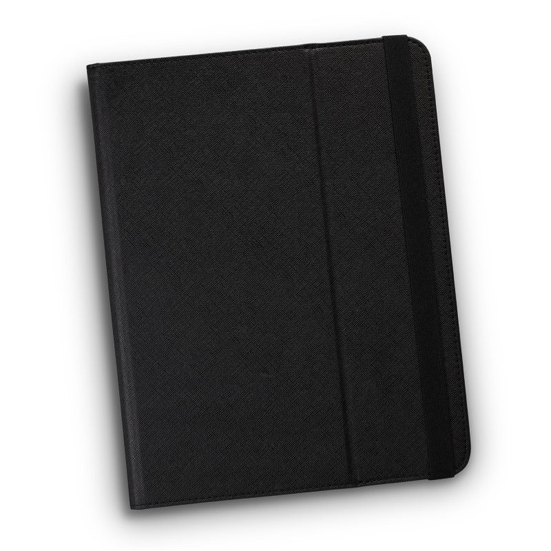 Sleek black Milena Tablet Case for 8-11 inch devices, featuring durable PU, elastic closure, and integrated stand for hands-free use.