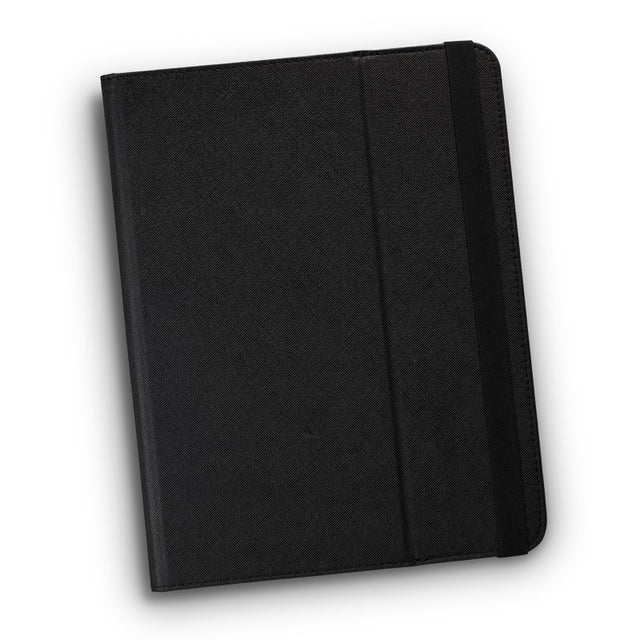Sleek black Milena Tablet Case for 8-11 inch devices, featuring durable PU, elastic closure, and integrated stand for hands-free use.