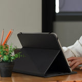 Sleek black tablet case with durable PU cover, elastic closure, and integrated stand for tablets 8 to 11 inches.