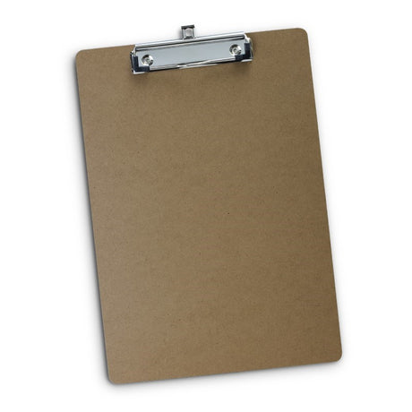 Set of 10 natural MDF clipboards with iron clamps and wall hook, ideal for organizing documents in style.
