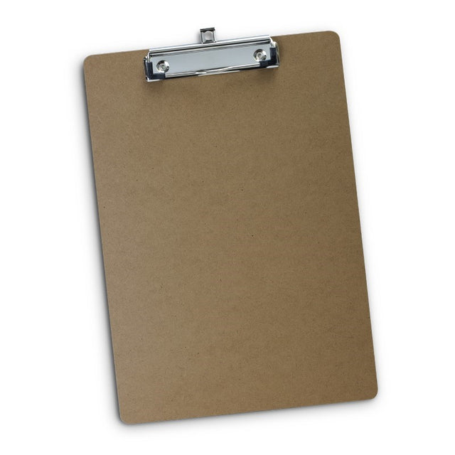 Set of 10 natural MDF clipboards with iron clamps and wall hook, ideal for organizing documents in style.