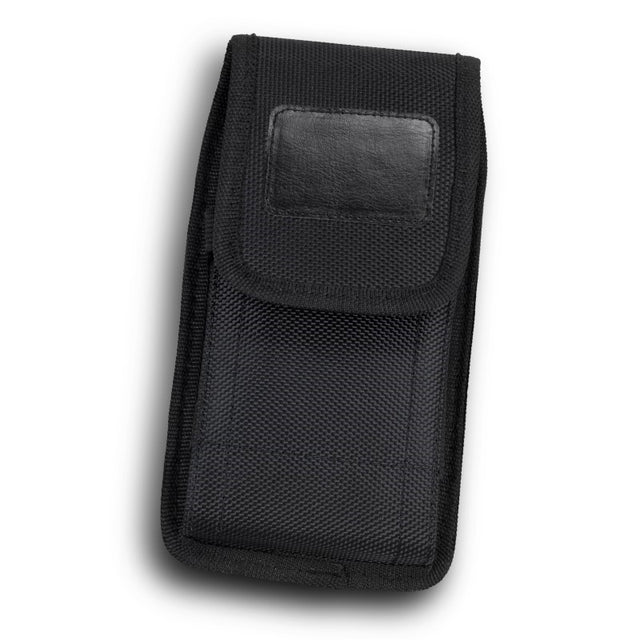Set of 5 Knight Black phone pouches for smartphones up to 6.8", made from durable 800D oxford polyester, with flap closure.
