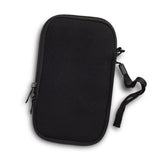 Set of 10 sleek black neoprene phone sleeves with double-zippered closures and wrist straps for protection and convenience.