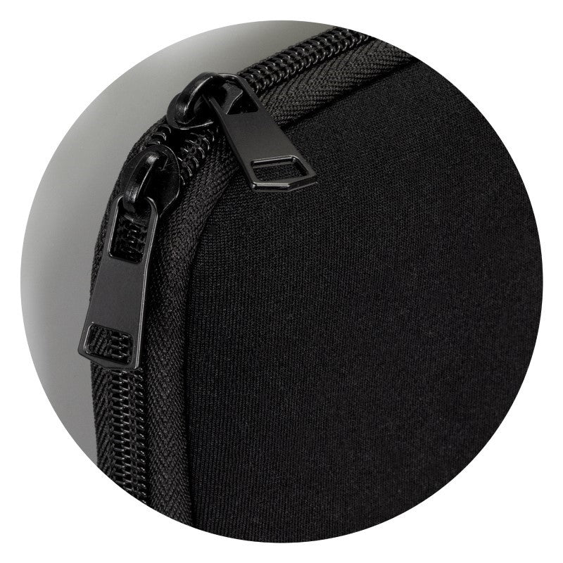 Set of 10 sleek black neoprene phone sleeves, lightweight, water-resistant, with double-zipper and wrist strap for secure storage.