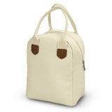 Eco-friendly natural cotton lunch bag with PE foam insulation and a zippered compartment, perfect for stylish meal prep.
