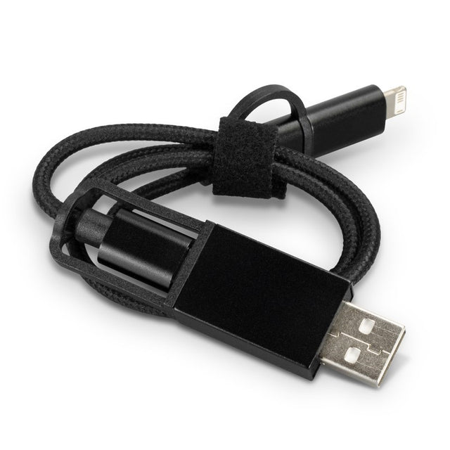 Set of 10 durable black braided charging cables with dual input and triple output for versatile device charging.