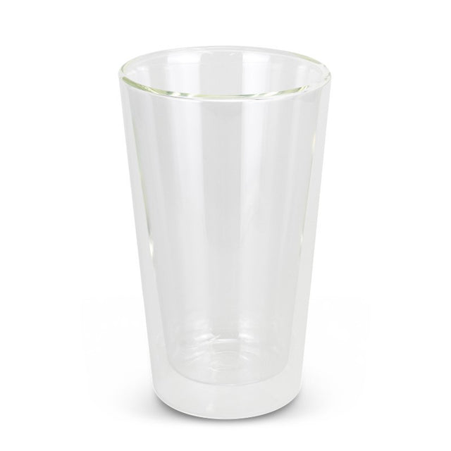Set of 5 elegant double wall tumblers (400ml) in clear borosilicate glass, ideal for hot and cold beverages.