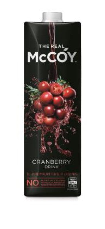 Cranberry Juice by McCoy in a 1L pack, rich in antioxidants and bursting with vibrant New Zealand cranberry flavor.