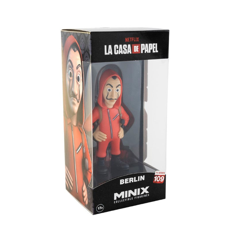 Detailed MINIX Money Heist Berlin figurine, showcasing the iconic character's stylish demeanor and masterful traits.