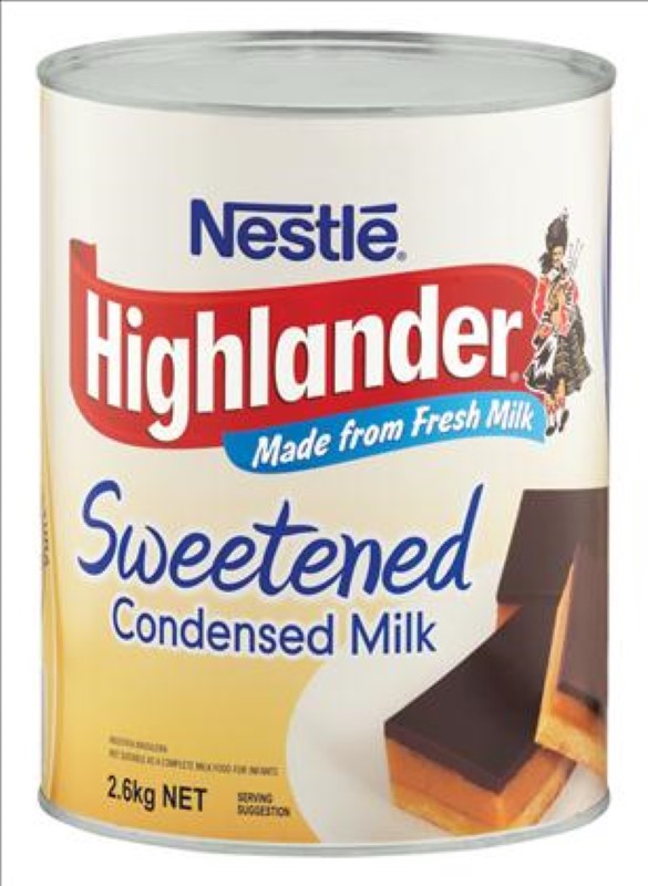 Rich and creamy Highlander Milk Condensed 2.6KG, perfect for baking and desserts with no added flavors or preservatives.