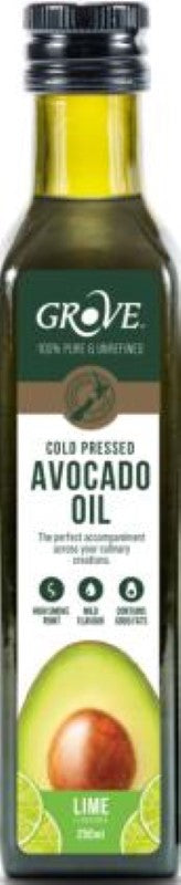 Cold-pressed avocado oil infused with zesty lime, perfect for dressings and drizzling, sourced from New Zealand avocados.