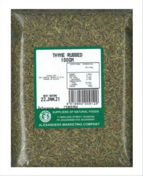 A 100g pack of dried thyme from Morocco, perfect for enhancing the flavor of meats, veggies, and soups.