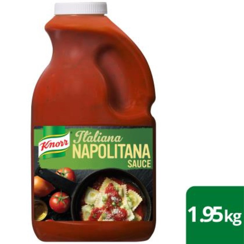 Gluten-free Knorr Pasta Napolita sauce, 1.95KG, made with tomatoes, basil, and onions for delicious Italian meals.