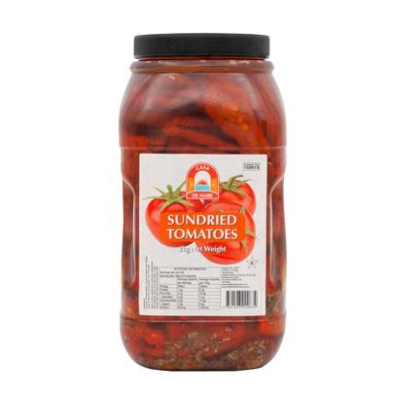 Premium 2KG pack of Casa De Mare's sundried tomatoes, marinated in oil, perfect for enhancing Mediterranean dishes.