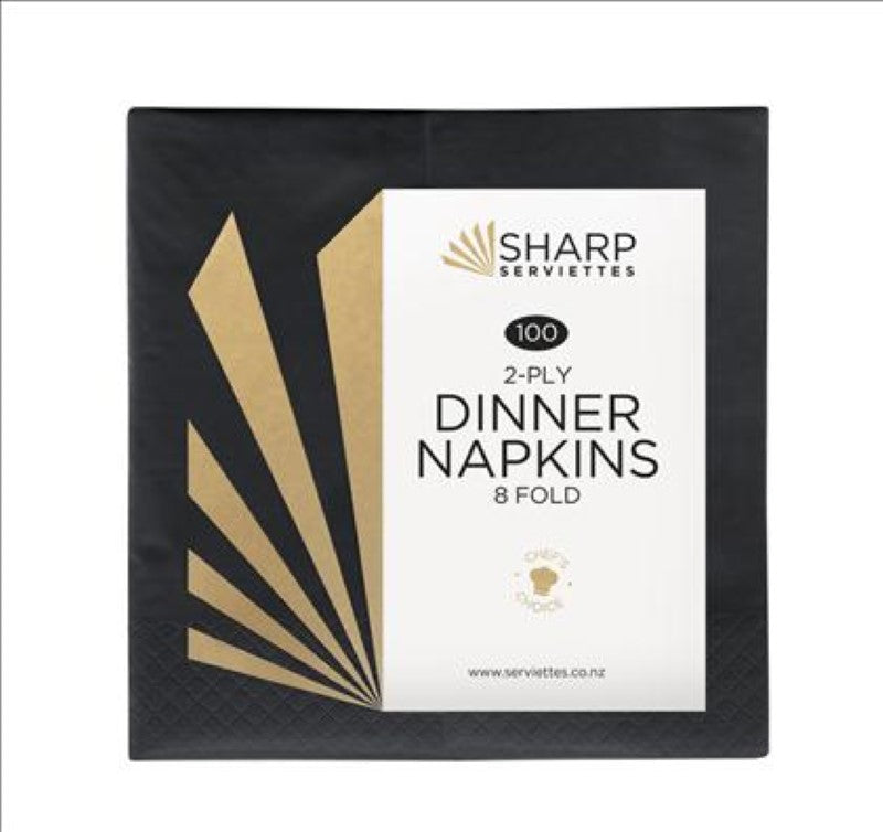 Elegant black 2-ply napkins with 8-fold design, pack of 125, perfect for formal dining and special events.