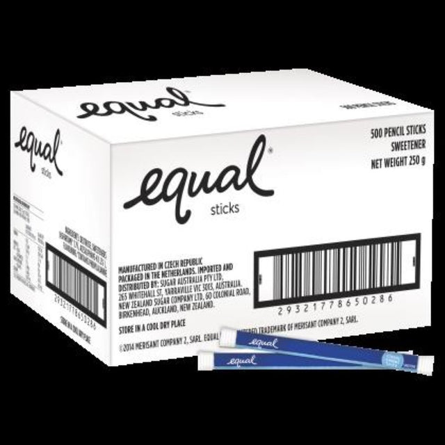 Equal Sweetener Pencil Sticks pack of 500, perfect for guilt-free sweetness in beverages, ideal for home or on-the-go.