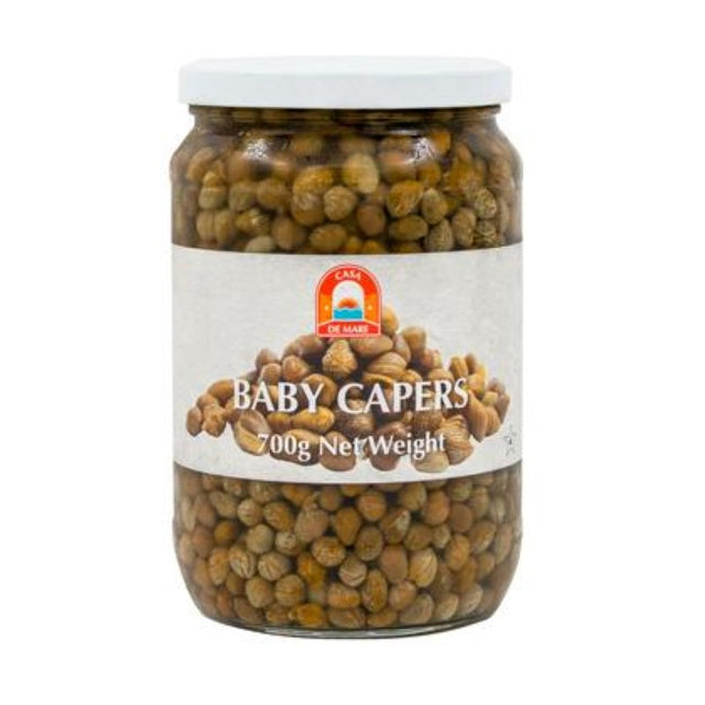 700g pack of Casa De Mare baby capers in brine, imported from Turkey, perfect for enhancing gourmet dishes.