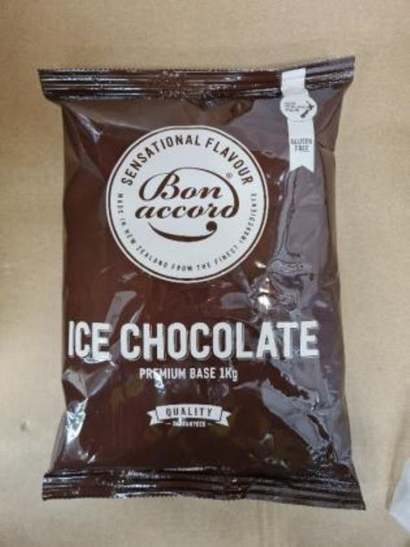 Bon Accord 1KG Ice Chocolate powder for frappes, smoothies, and desserts, offering rich sweet flavors from New Zealand.