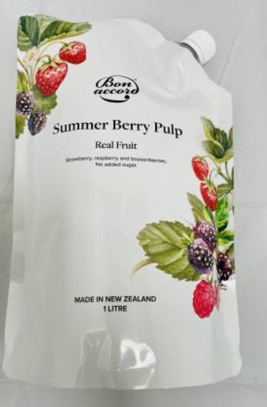 Smoothie Mix Berry by Bon Accord, 1L, made from real fruit pulp, sugar-free, perfect for smoothies, cocktails, and desserts.