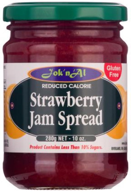 Jam Strawberry Diet by Joknal - 280g jar featuring gluten-free, low-calorie sweetness from real strawberries, made in New Zealand.