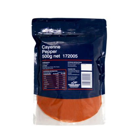 Cayenne Pepper Smart Choice 500g pack, sourced from India, adds heat and flavor to dishes for home cooks and chefs.