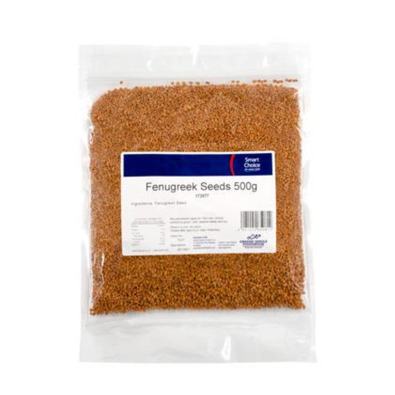 Premium 500g Smart Choice fenugreek seeds, steam-treated for quality, perfect for enhancing curries and pickles.