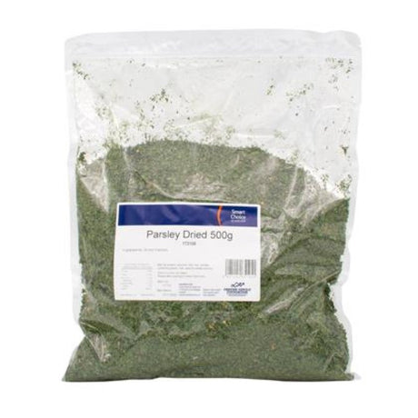 Dried parsley in a 500g pack from New Zealand, perfect for seasoning and garnishing dishes with vibrant flavor.